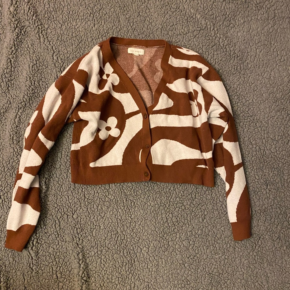 La Hearts Brown and Cream Floral Cardigan